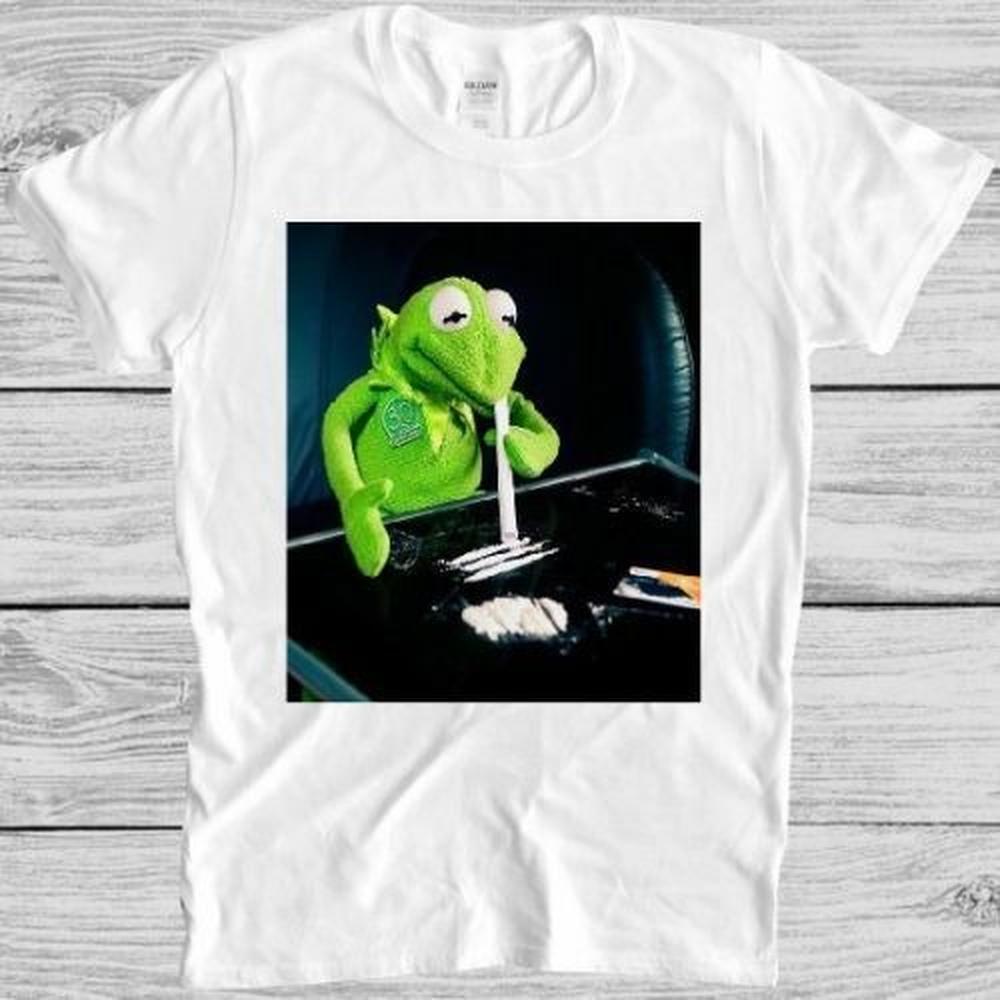 Frog Cocaine T Shirt Muppet Drug Hipster Funny Narcos Gift Retro Unisex Tee